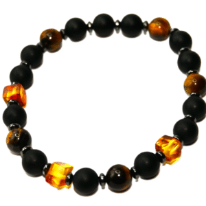 BRANSOLETKA męska z BURSZTYNEM hematyt ONYKS tygrysie oko NA PREZENT - 20,5cm