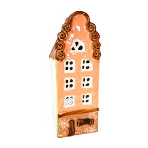 Ceramiczna KAMIENICZKA gdańska LAMPION na PREZENT *łososiowa*